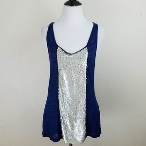 Anthro, The Addison Story Blue Silver Sequin Tank